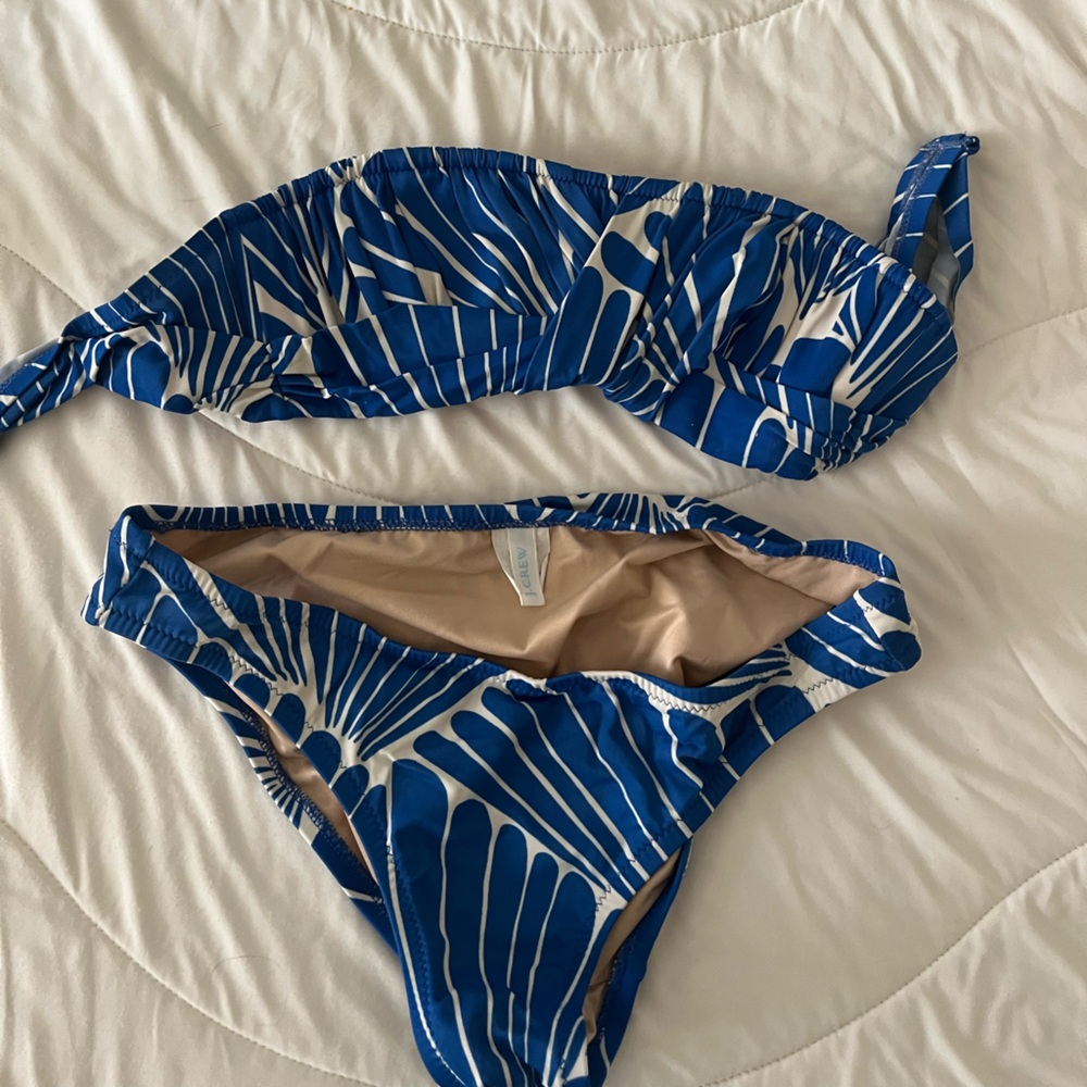 J.crew blue scalloped two piece with bandeau top